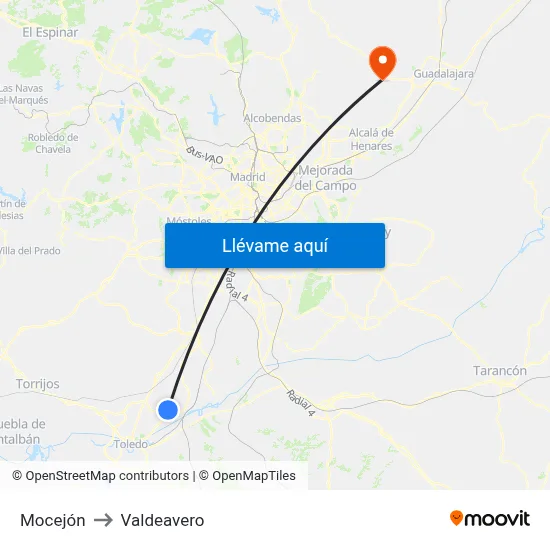 Mocejón to Valdeavero map