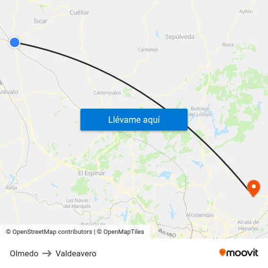 Olmedo to Valdeavero map