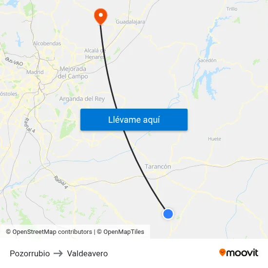 Pozorrubio to Valdeavero map