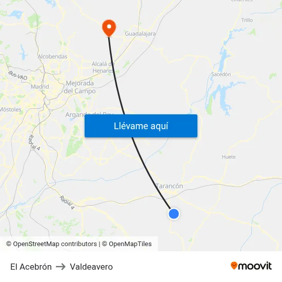 El Acebrón to Valdeavero map