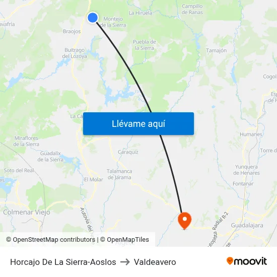 Horcajo De La Sierra-Aoslos to Valdeavero map