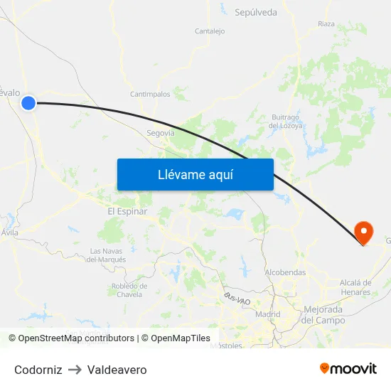 Codorniz to Valdeavero map