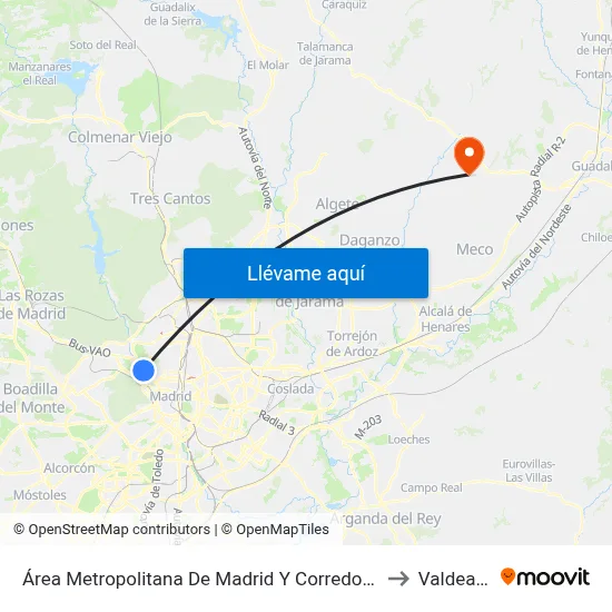 Área Metropolitana De Madrid Y Corredor Del Henares to Valdeavero map