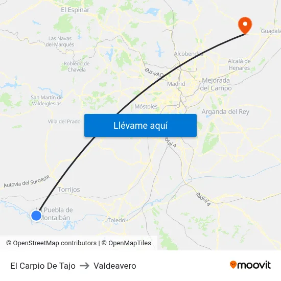 El Carpio De Tajo to Valdeavero map