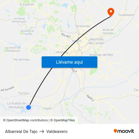 Albarreal De Tajo to Valdeavero map