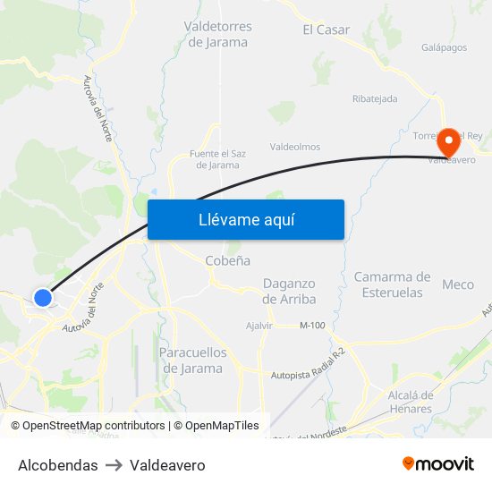 Alcobendas to Valdeavero map