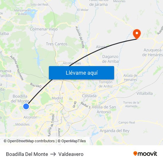 Boadilla Del Monte to Valdeavero map