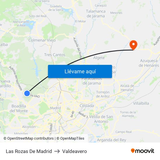 Las Rozas De Madrid to Valdeavero map
