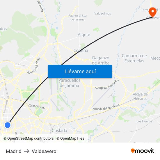 Madrid to Valdeavero map