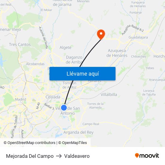 Mejorada Del Campo to Valdeavero map