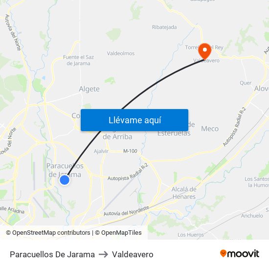 Paracuellos De Jarama to Valdeavero map
