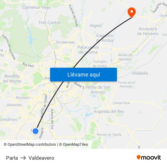 Parla to Valdeavero map