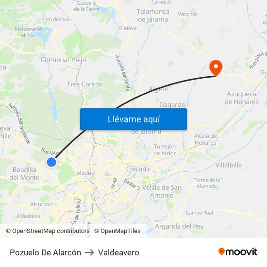 Pozuelo De Alarcón to Valdeavero map