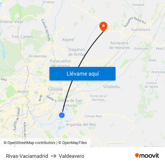 Rivas-Vaciamadrid to Valdeavero map