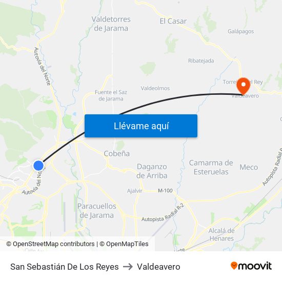 San Sebastián De Los Reyes to Valdeavero map