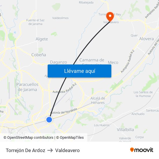 Torrejón De Ardoz to Valdeavero map