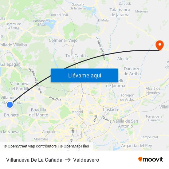 Villanueva De La Cañada to Valdeavero map