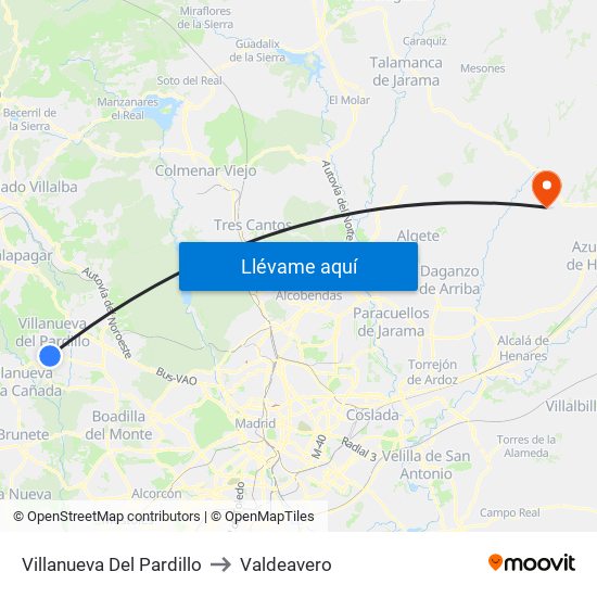 Villanueva Del Pardillo to Valdeavero map