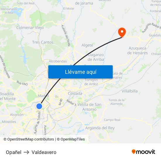 Opañel to Valdeavero map