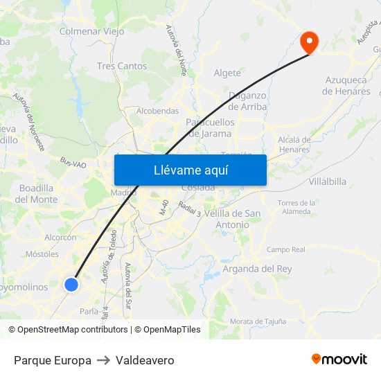Parque Europa to Valdeavero map
