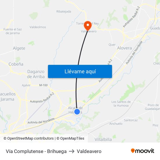 Vía Complutense - Brihuega to Valdeavero map