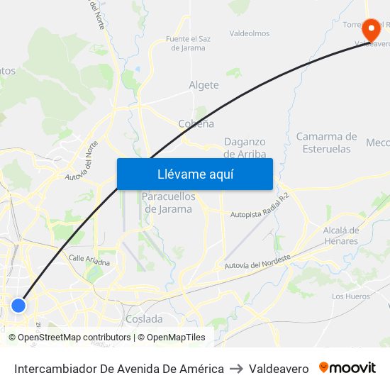 Intercambiador De Avenida De América to Valdeavero map