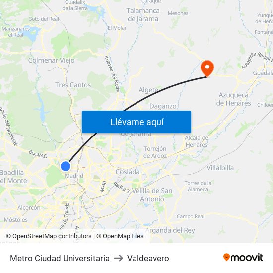 Metro Ciudad Universitaria to Valdeavero map