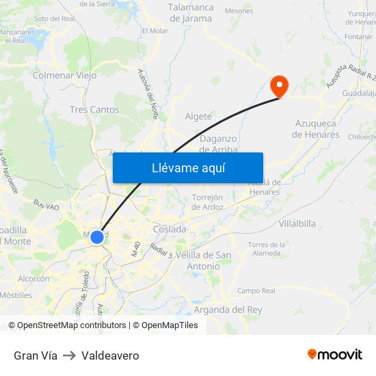 Gran Vía to Valdeavero map