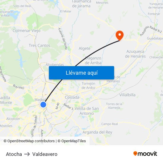Atocha to Valdeavero map