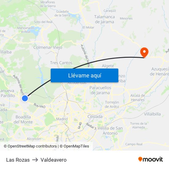 Las Rozas to Valdeavero map