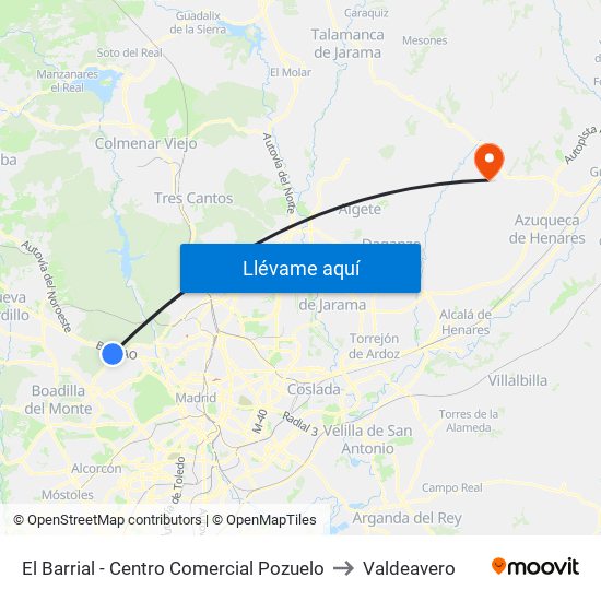 El Barrial - Centro Comercial Pozuelo to Valdeavero map