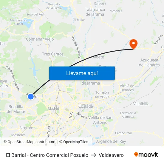 El Barrial - Centro Comercial Pozuelo to Valdeavero map