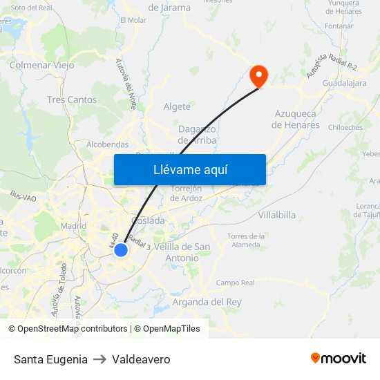 Santa Eugenia to Valdeavero map