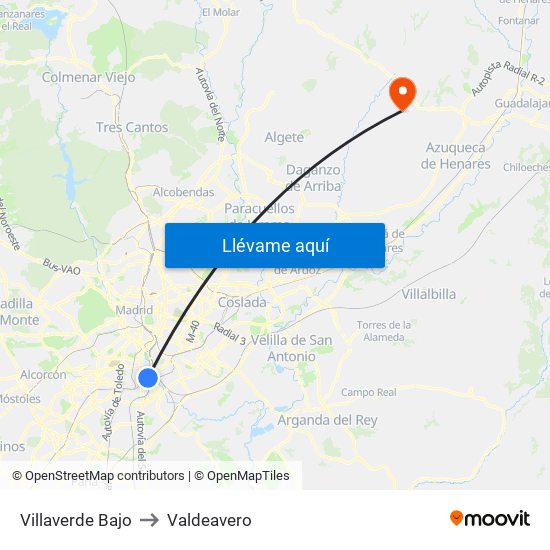 Villaverde Bajo to Valdeavero map