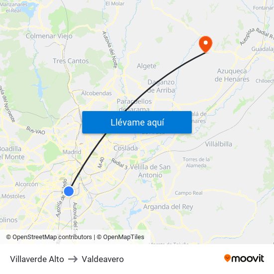 Villaverde Alto to Valdeavero map