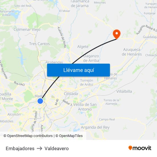 Embajadores to Valdeavero map