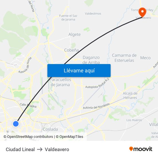 Ciudad Lineal to Valdeavero map