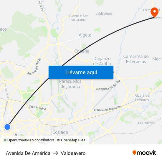 Avenida De América to Valdeavero map