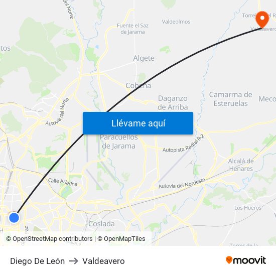 Diego De León to Valdeavero map