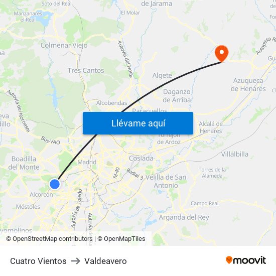 Cuatro Vientos to Valdeavero map