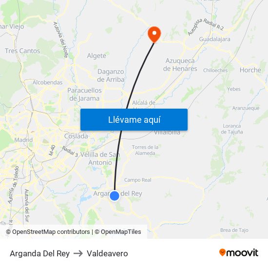 Arganda Del Rey to Valdeavero map