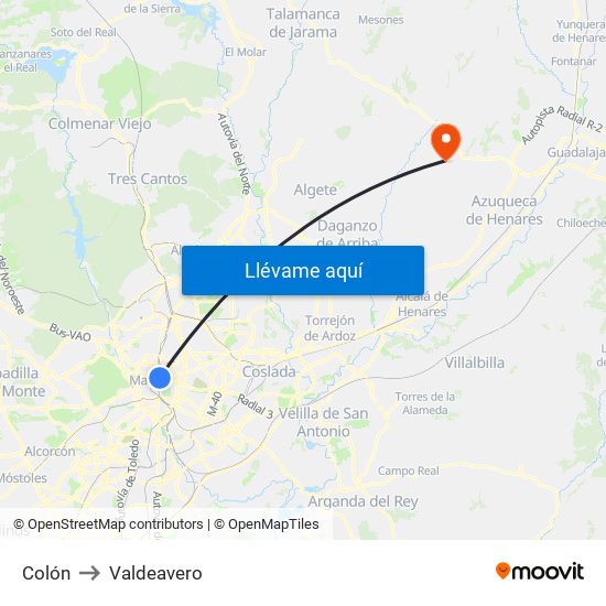 Colón to Valdeavero map