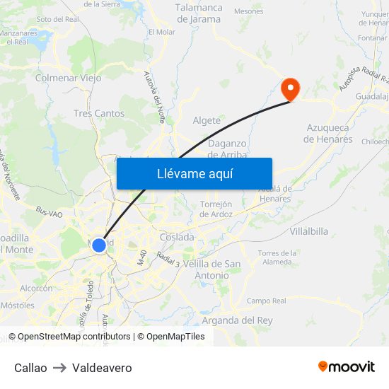 Callao to Valdeavero map