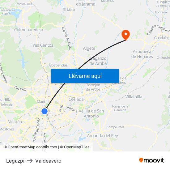 Legazpi to Valdeavero map