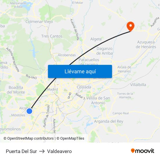 Puerta Del Sur to Valdeavero map