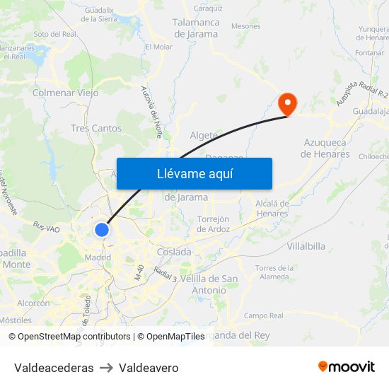 Valdeacederas to Valdeavero map