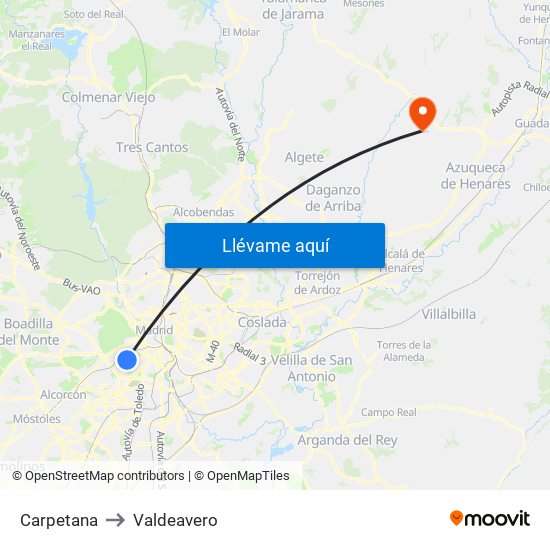 Carpetana to Valdeavero map