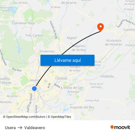 Usera to Valdeavero map