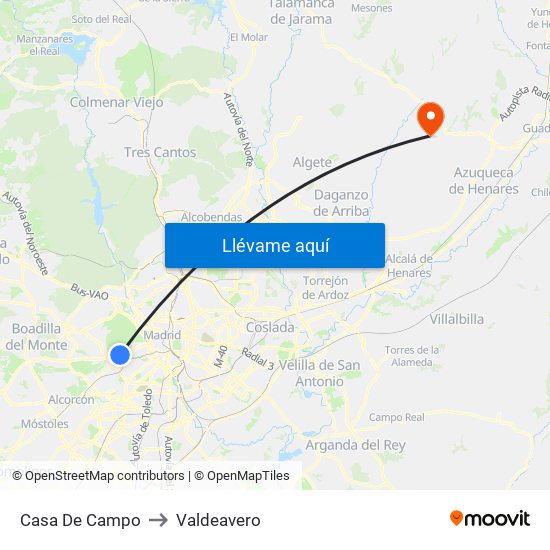 Casa De Campo to Valdeavero map