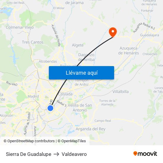Sierra De Guadalupe to Valdeavero map